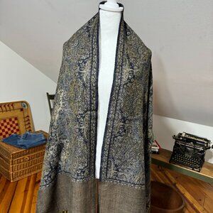 Halston Red haute couture designer scarf in blue and green paisley large